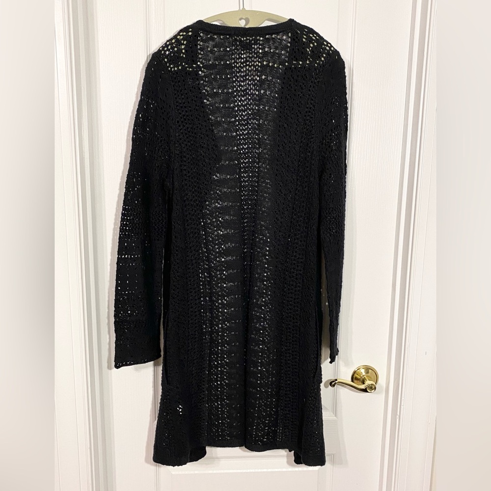 Lucky Brand Open Knit Duster Cardigan Black Large - Picture 2 of 8